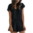 thumbnail image 1 of FAIWAD Womens Satin Pajamas Set Short Sleeve V Neck Top and Ruffle Shorts 2 Piece Sleepwear Nightwear Set, 1 of 7