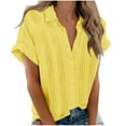 thumbnail image 1 of FAIWAD Womens Short Sleeve Ruched Shirts Summer V Neck Button Down Shirt 2024 Comfy Loose Basic Tops, 1 of 9