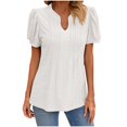 thumbnail image 1 of FAIWAD Womens Short Sleeve Summer Tops Hollow Out Pleated Tunic Blouse V Neck Puff Sleeve T-Shirts, 1 of 7