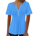thumbnail image 1 of FAIWAD Womens Short Sleeve Tunic Tops Casual Button Down Tshirts Summer Ruched Solid Color Flowy Top, 1 of 4
