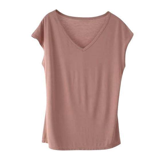 FAIWAD Womens Short Sleeve V Neck Tops Stretch Solid Color Lightweight Loose Pullover Tops