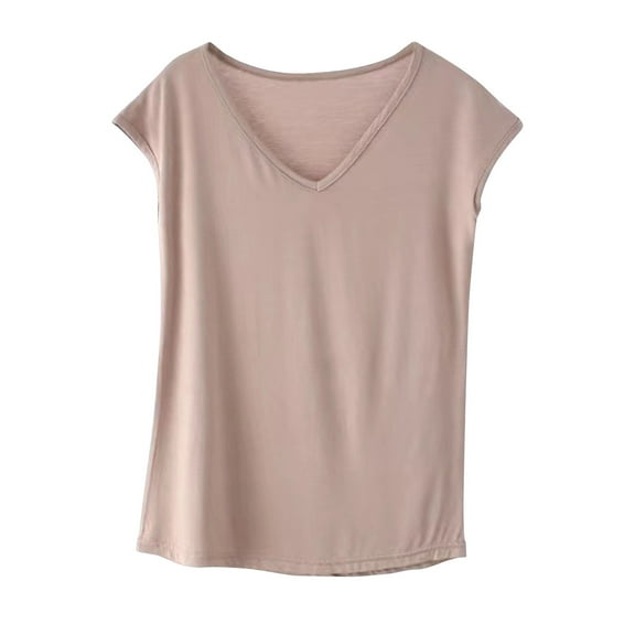 FAIWAD Womens Short Sleeve V Neck Tops Stretch Solid Color Lightweight Loose Pullover Tops