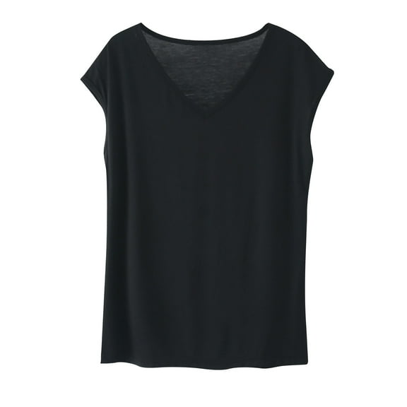 FAIWAD Womens Short Sleeve V Neck Tops Stretch Solid Color Lightweight Loose Pullover Tops