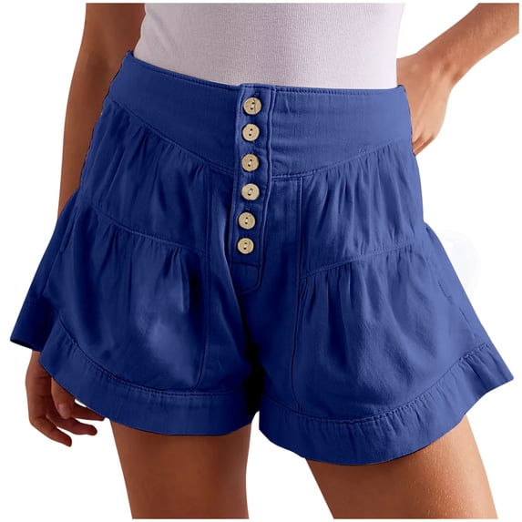 FAIWAD Womens Shorts Summer Dressy Button High Waisted Ruffle Flowy Shorts Casual Loose Trendy Wide Leg Shorts
