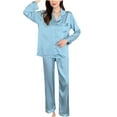 thumbnail image 1 of FAIWAD Womens Silk Pajamas Set 2 Piece Sets Long Sleeve Lapel Shirt and Straight Pants Loungewear Sets, 1 of 3
