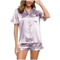thumbnail image 1 of FAIWAD Womens Silk Satin Pajamas Set Short Sleeve Shirt and Wide Leg Shorts Loungewear Button-Down Sets, 1 of 6