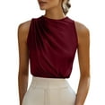 thumbnail image 1 of FAIWAD Womens Silk Satin Tank Tops Ruched Mock Neck Sleeveless Slim Work Shirts Trendy Blouses, 1 of 9