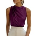 thumbnail image 1 of FAIWAD Womens Silk Satin Tank Tops Ruched Mock Neck Sleeveless Slim Work Shirts Trendy Blouses, 1 of 9
