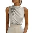 thumbnail image 1 of FAIWAD Womens Silk Satin Tank Tops Ruched Mock Neck Sleeveless Slim Work Shirts Trendy Blouses, 1 of 8