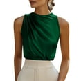 thumbnail image 1 of FAIWAD Womens Silk Satin Tank Tops Ruched Mock Neck Sleeveless Slim Work Shirts Trendy Blouses, 1 of 9