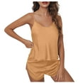 thumbnail image 1 of FAIWAD Womens Solid Color Pajama 2 Piece Sets Loungewear Soft Strap Tops with Pants Set (X-Large, Yellow), 1 of 5