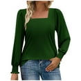 thumbnail image 1 of FAIWAD Womens Square Neck Blouses Long Sleeve Casual Stretchy Tunic Tops Casual Loose Pleated Smocked Shirts, 1 of 6