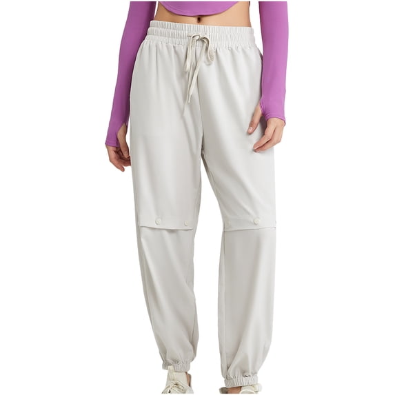 FAIWAD Womens Straight Pants Solid Color Elastic Waist Drawstring Trousers Ladies Plus Size Athletic Pants (Medium, White)