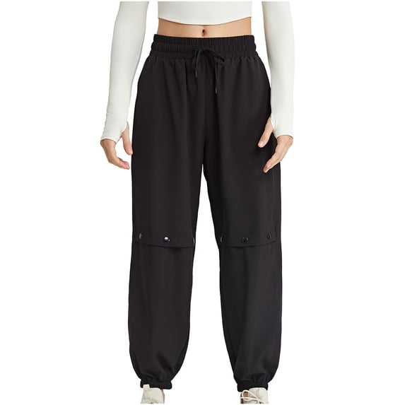 FAIWAD Womens Straight Pants Solid Color Elastic Waist Drawstring Trousers Ladies Plus Size Athletic Pants (X-Large, Black1)