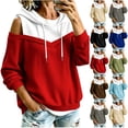 thumbnail image 1 of FAIWAD Women's Cold Shoulder Hoodie Color Block Long Sleeve Drawstring Pullover Sweatshirt Cutout Shoulder Casual Top, 1 of 6