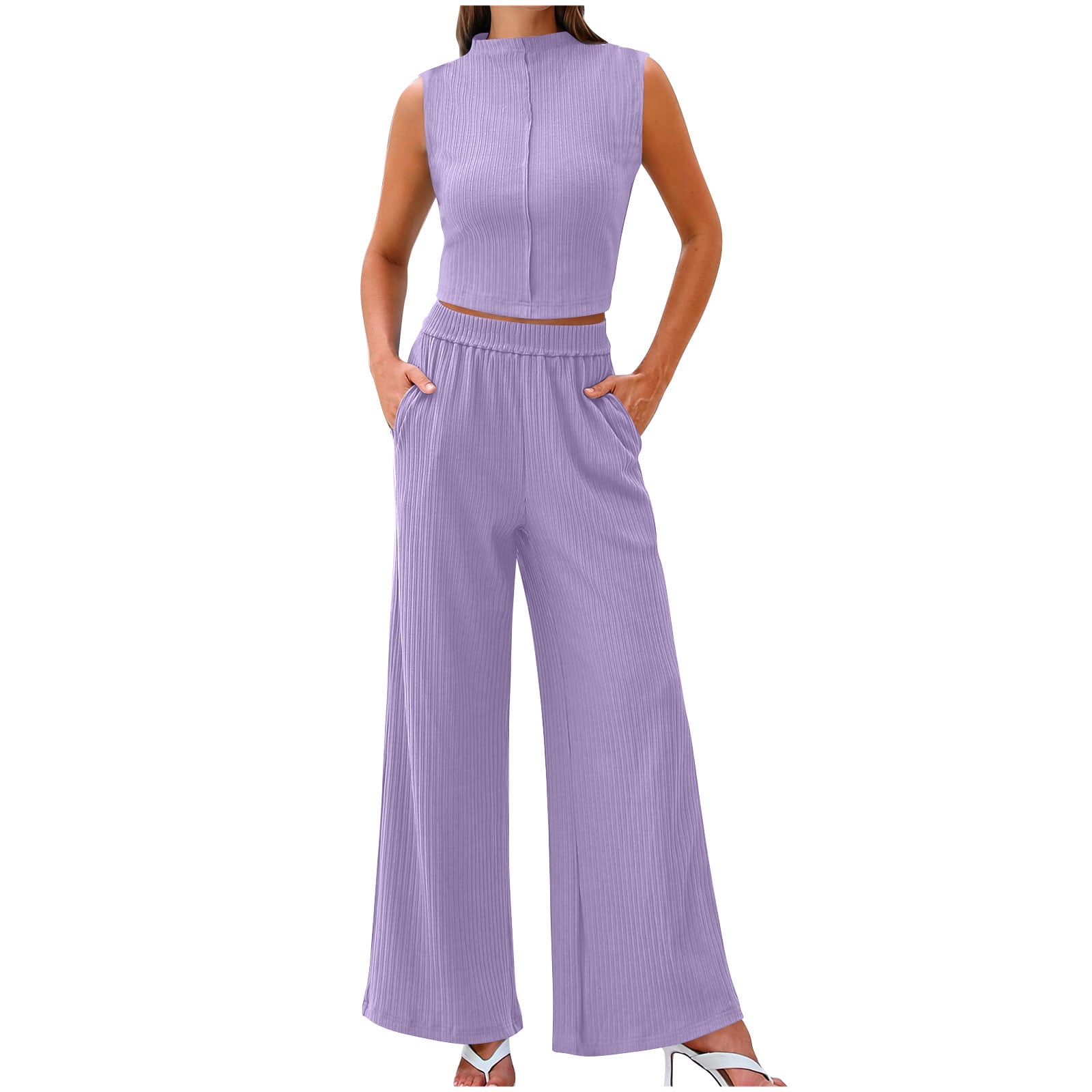 Suit Women's two-piece tank top and shorts, sleeveless wide legs