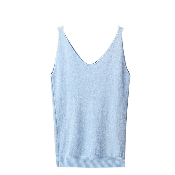 FAIWAD Womens Summer Knit Tank Top Sleeveless V Neck Spaghetti Strap Tops Slim Stretch Pullover Tops