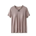 thumbnail image 1 of FAIWAD Womens Summer Pajama Tops with Chest Pad Short Sleeve Cotton Sleepwear V Neck Comfy Basic Bottoming Tops, 1 of 3