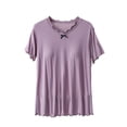 thumbnail image 1 of FAIWAD Womens Summer Pajama Tops with Chest Pad Short Sleeve Cotton Sleepwear V Neck Comfy Basic Bottoming Tops, 1 of 3