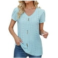 thumbnail image 1 of FAIWAD Womens Summer Puff Sleeve Top V Neck Short Sleeve Hollow Tunic Shirts Trendy Casual Pullover Tops, 1 of 3
