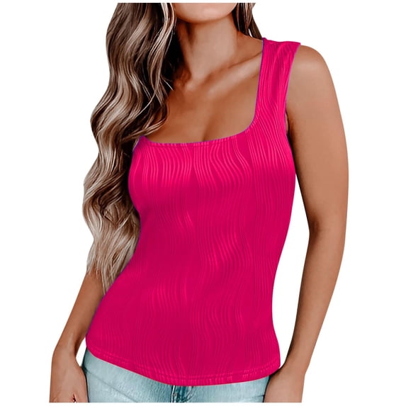 FAIWAD Womens Summer Square Neck Tank Tops 2024 Casual Slim Fitted Textured Basic Tops Sleeveless Shirts