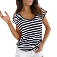 thumbnail image 1 of FAIWAD Womens Summer Striped T-shirt Short Sleeve V Neck Casual Tops Loose Going Out Tunic Tops, 1 of 6