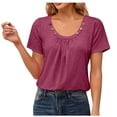 thumbnail image 1 of FAIWAD Womens Summer Tops Button Pleated Round Neck Blouses Casual Solid Short Sleeve Tunic Shirts, 1 of 3