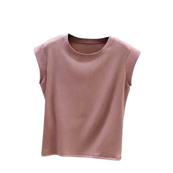 FAIWAD Womens Summer Tops Crew Neck Sleeveless Ribbed Knit Shirts Solid Color Casual Crop Top