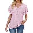 thumbnail image 1 of FAIWAD Womens Summer Tops Lace Crochet V Neck Short Sleeve Hollow Out Shirt Casual Ruffle Sleeve Tunic Tops, 1 of 5