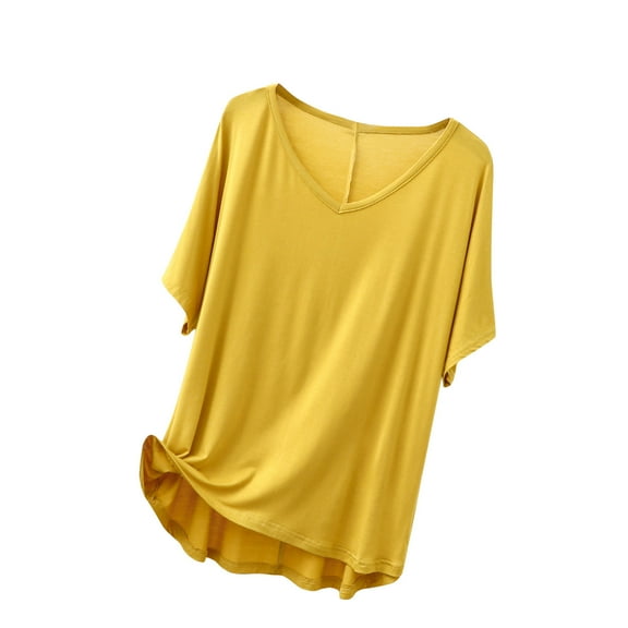 FAIWAD Womens Summer Tops V Neck Plus Size T-Shirt Casual Irregular Curved Hem Pullover Blouse