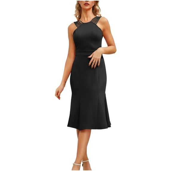 FAIWAD Womens Sundresses Sleeveless Slim Stretch A-Line Midi Dress Office Business Dress