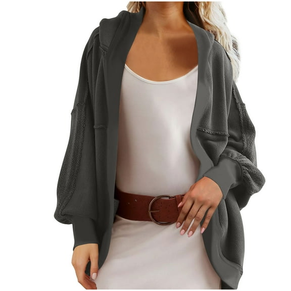 FAIWAD Womens Sweatshirt Cardigan Oversized Long Sleeve Open Front Hooded Jackets Drop Shoulder Cozy Coats