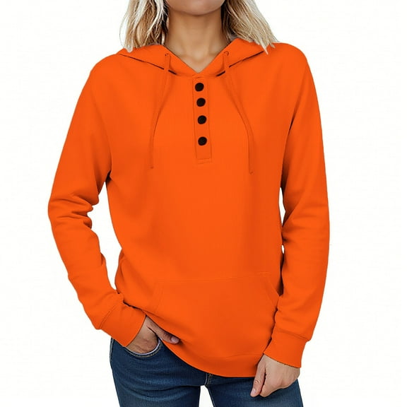 FAIWAD Womens Sweatshirt Casual Long Sleeve Button Hoodie with Pockets Plus Size Drawstring Tops