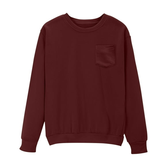 FAIWAD Womens Sweatshirt Solid Color Long Sleeve Crew Neck Pullover Casual Basic Fall Winter Tops with Pockets
