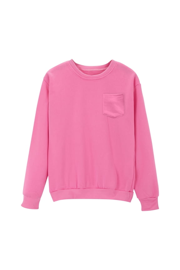 Womens Sweatshirt Solid Color Long Sleeve Crew Neck Pullover Casual Basic Fall Winter Tops with Pockets