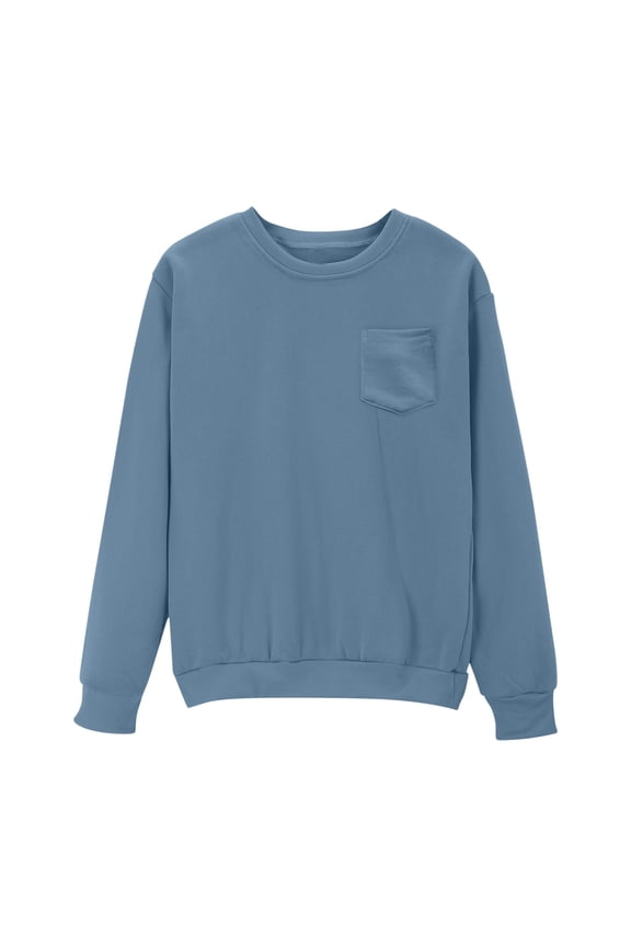 Womens Sweatshirt Solid Color Long Sleeve Crew Neck Pullover Casual Basic Fall Winter Tops with Pockets