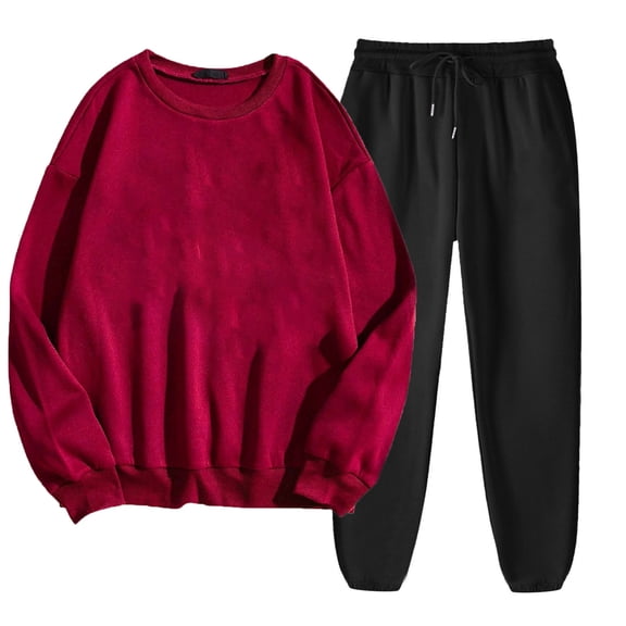 FAIWAD Womens Sweatsuit 2 Piece Set Crewneck Long Sleeve Pullover Sweatshirt and Solid Color Jogger Sweatpants 2Pcs