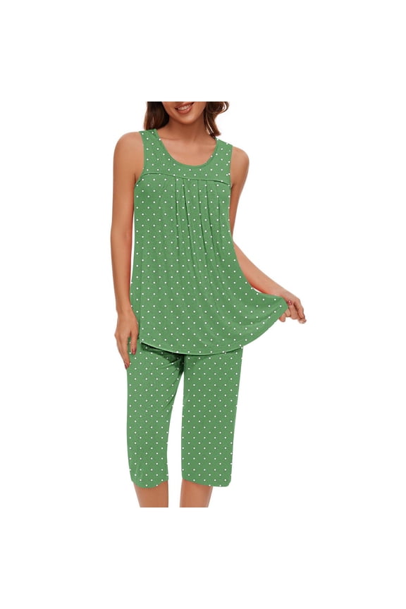 Womens Tank Top Capris Outfits Lounge Pajamas Set Loose Sleeveless Tops Cropped Pants Loungewear Set