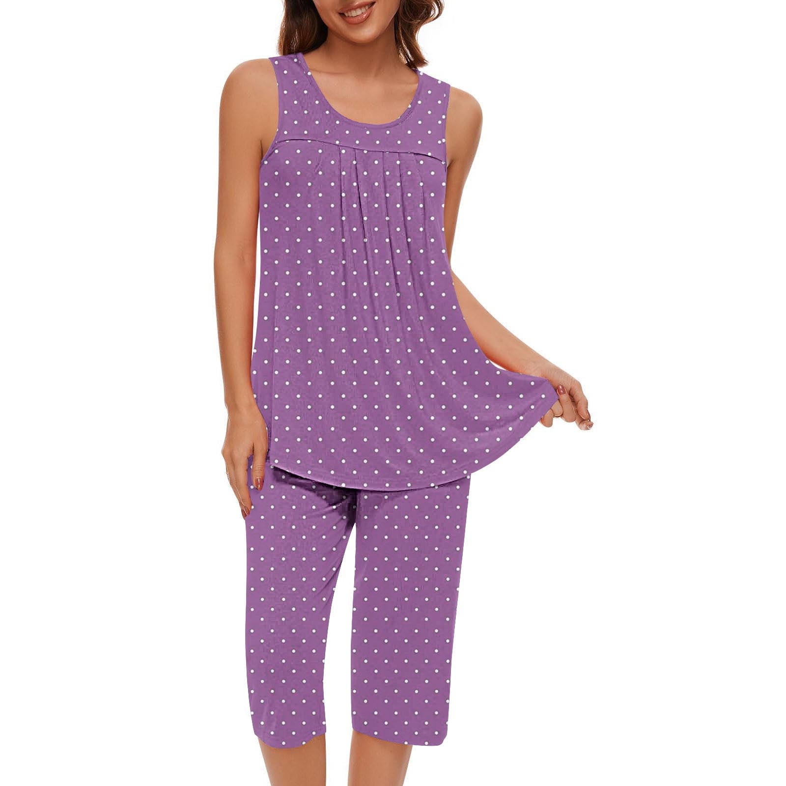 Womens Tank Top Capris Outfits Lounge Pajamas Set Loose Sleeveless Tops Cropped Pants Loungewear Set