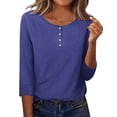 thumbnail image 1 of FAIWAD Womens Tops Casual 3/4 Length Sleeve Crew Neck Button T-Shirts Solid Color Loose Work Daily Blouses, 1 of 9
