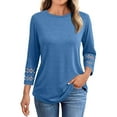 thumbnail image 1 of FAIWAD Womens Tops Casual Loose 3/4 Sleeve Round Neck Lace Eyelet Blouses Dressy Work Plain Basic Tees, 1 of 9