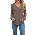 thumbnail image 1 of FAIWAD Womens Tops Casual V Neck Long Sleeve Solid Color Tshirts Fall Winter Lightweight Basic Loose Blouses, 1 of 9