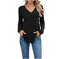 thumbnail image 1 of FAIWAD Womens Tops Casual V Neck Long Sleeve Solid Color Tshirts Fall Winter Lightweight Basic Loose Blouses, 1 of 9
