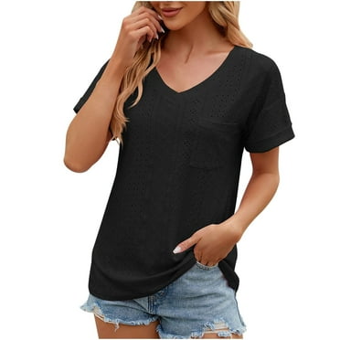 FAIWAD Womens Tops Summer Short Sleeve V Neck T-Shirts Casual Loose Hollow Pullover Tops