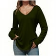 thumbnail image 1 of FAIWAD Womens Tunic Tops Casual Deep V Neck Long Sleeve Plain T Shirt Trendy Curved Hem Blouses, 1 of 6