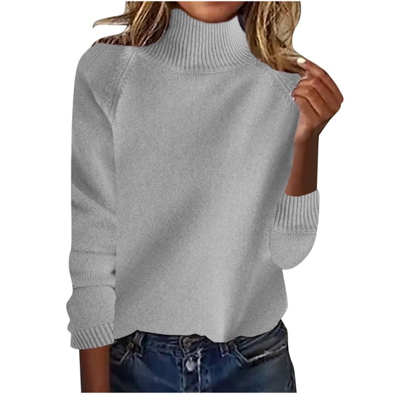 FAIWAD Womens Turtleneck Sweater Long Sleeve Solid Color Knitted Pullover Warm Fall Winter Jumper Tops