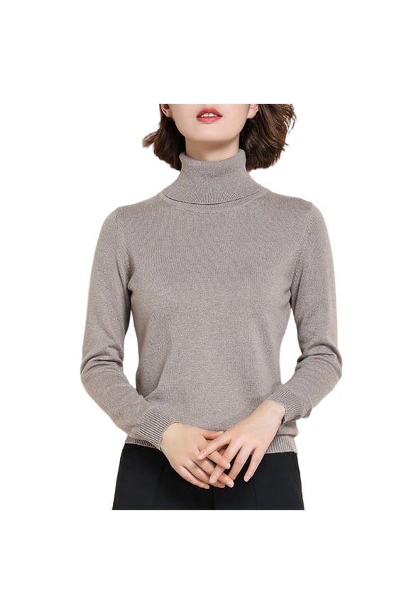 Womens Turtleneck Sweater Soft Knit Long Sleeve Casual Slim Fitted Pullover Tops Basic Layer Tops