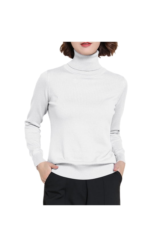 Womens Turtleneck Sweater Soft Knit Long Sleeve Casual Slim Fitted Pullover Tops Basic Layer Tops
