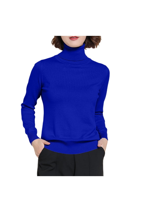 Womens Turtleneck Sweater Soft Knit Long Sleeve Casual Slim Fitted Pullover Tops Basic Layer Tops