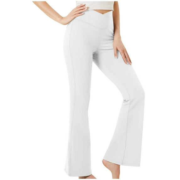FAIWAD Womens V Cross Waist Flare Leggings with High Waisted Comfort Stretch Solid Color Workout Sport Pants